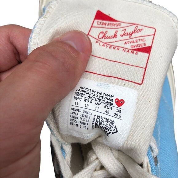 LIMITED Edition CDG Converse X Comme Des Garcons Play Bright Blue Size 11 - Picture 11 of 15